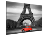 Obraz na plátne Červené auto pred Eiffelovkou