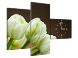 Dizajnové nástenné hodiny Biele tulipány
