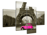 Moderný obraz s hodinami Auto pred Eiffelovou vežou