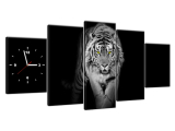 Moderný obraz s hodinami Tiger v tme