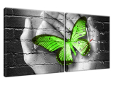 Obraz s hodinami na plátne Zelený motýľ v dlaniach