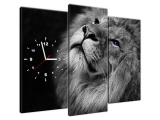 Obraz s hodinami do chodby Strieborný lev s modrými očami