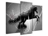 Obraz s hodinami Čierno biely kôň fragmentácia - Jakub Banas