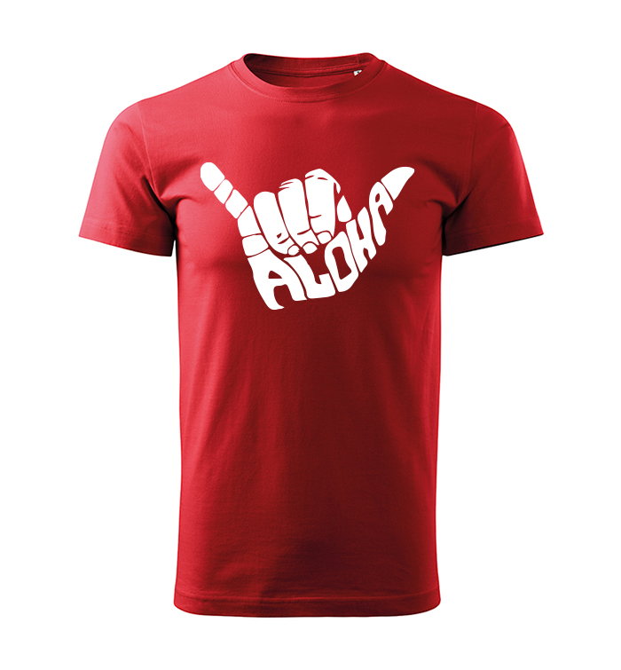 Pánske tričko - červené tričko s potlačou - ALOHA