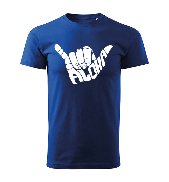 Pánske tričko - modré tričko s potlačou - ALOHA