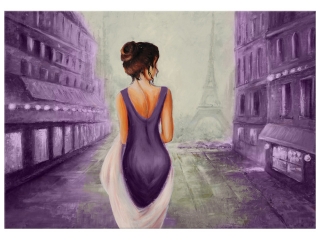 Obraz maľovaný na plátne Prechádzka v Paríži vo fialovej