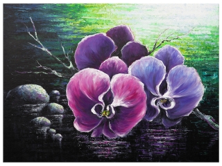 Obraz maľovaný ručne Orchidea pri rybníku