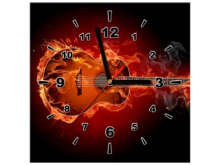 Luxusný obraz s hodinami Horiaca gitara