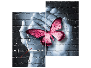 Moderný obraz s hodinami Motýlie graffiti