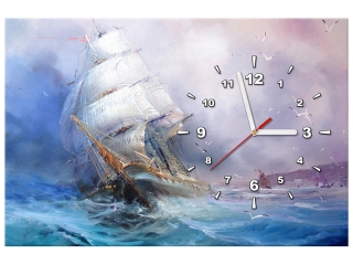 Moderný obraz s hodinami Plachetnica