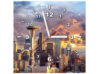 Obraz s hodinami Mesto Seattle pri západe slnka