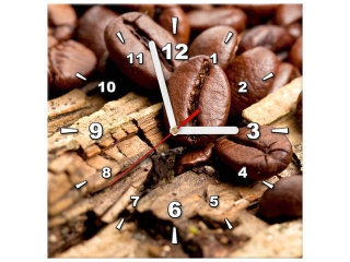 Obraz do kuchyne s hodinami Káva na doskách