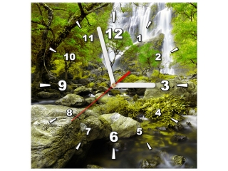 Moderný obraz s hodinami Vodopád v zelenej