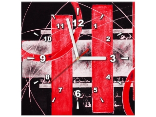 Obraz s hodinami na stenu Červená abstrakcia