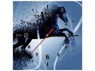 Obraz s hodinami Modrý kôň fragmentácia - Jakub Banas