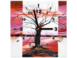 Obraz s hodinami Rozvetvený strom pri západe slnka