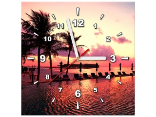 Obraz s hodinami Západ slnka na pláži v Maledivách