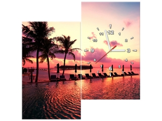 Obraz s hodinami Západ slnka na pláži v Maledivách