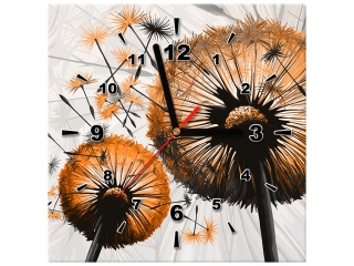 Obraz s hodinami Púpavy v oranžovej farbe