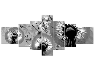 Štýlový obraz s hodinami Čierno biele púpavy