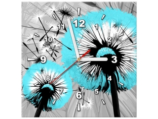Obraz s hodinami Púpavy v jemnej tyrkysovej farbe