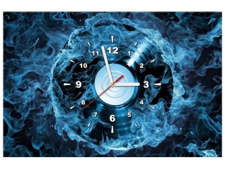 Obraz s hodinami Vinylová platňa v modrej farbe