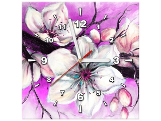 Obraz s hodinami na stenu Puky višne vo fialovej farbe