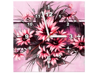 Obraz s hodinami na stenu Slnečnice v ružovej farbe