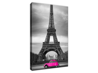 Obraz na plátne Ružové auto v Paríži