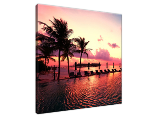 Fotoobraz Západ slnka v ružovej na pláži v Maledivách