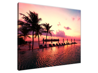 Fotoobraz Západ slnka v ružovej na pláži v Maledivách