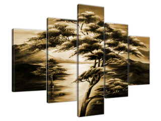 Štýlový obraz ručne maľovaný Hrubé stromy