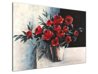 Štýlový obraz maľovaný ručne Ruže vo váze