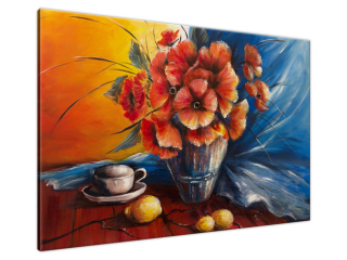 Obraz ručne maľovaný Váza plná makov na stole