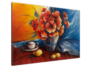 Obraz ručne maľovaný Váza plná makov na stole