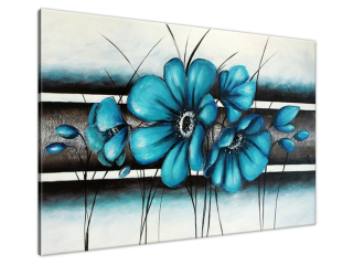 Moderný obraz ručne maľovaný Tyrkysové kvety