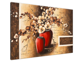 Orchidey v červenej váze Ručne maľovaný obraz