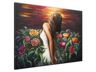 Obraz maľovaný na stenu Žena uprostred kvetov