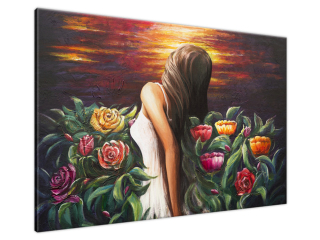 Obraz maľovaný na stenu Žena uprostred kvetov