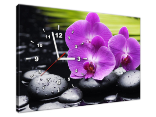 Luxusný obraz s hodinami na stenu Kamene a orchidey