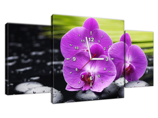 Luxusný obraz s hodinami na stenu Kamene a orchidey
