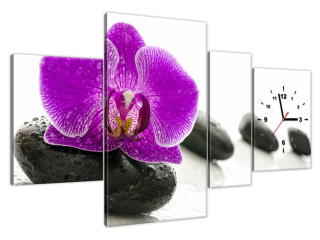 Štýlový obraz s hodinami Orchidea na kameni