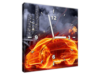 Obraz s hodinami na plátne Horiace auto