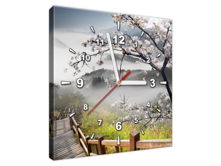 Moderný obraz s hodinami Kvitnúca višňa