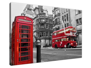 Moderný obraz s hodinami Telefónna búdka v Londýne