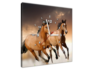 Obraz s hodinami na plátne Stádo koní
