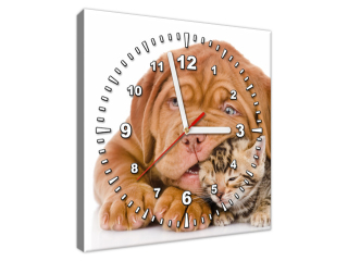Obraz s hodinami Ako pes a mačka