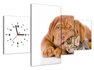 Obraz s hodinami Ako pes a mačka