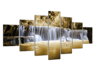 Moderný obraz s hodinami Vodopád