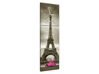 Moderný obraz s hodinami Auto pred Eiffelovou vežou